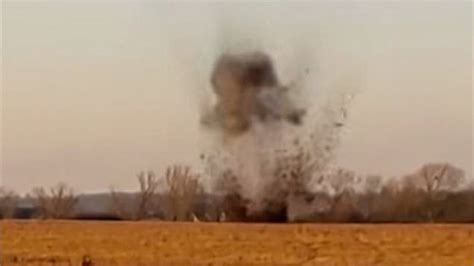 Moment WW2 bomb detonated in Cambridgeshire field
