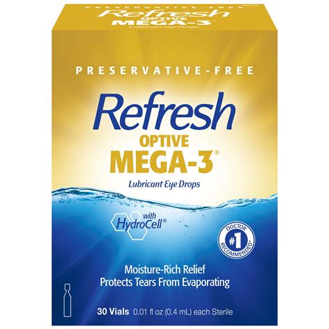 Refresh Optive Mega-3 Lubricant Eye Drops Preservative-Free Artificial Tears, 0.4 ml, 30 Count ...