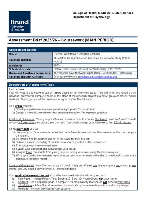 PY2608 - Qualitative Research Report Assessment Brief (Final) - Studocu