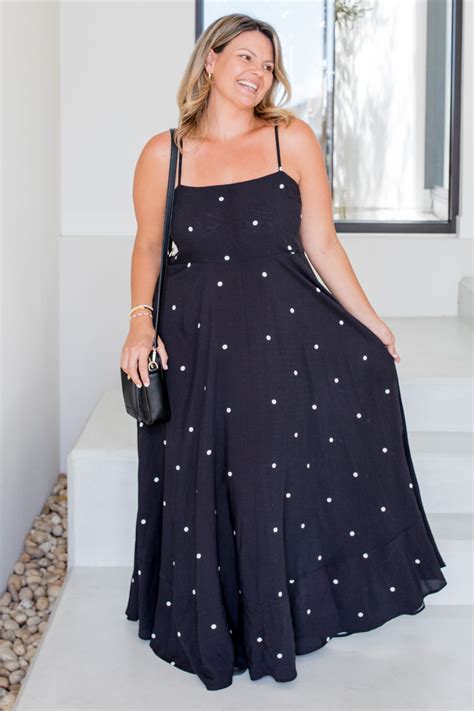 Xanthe Maxi Dress Black White Mini Spot – Orange Sherbet Boutique