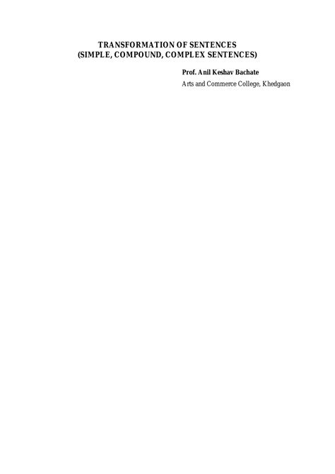 Transformation of Sentences: Simple, Compound, and Complex (ENG101 ...