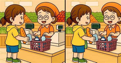 Spot the 3 differences in girl shopping grocery, beat the 23-second ...