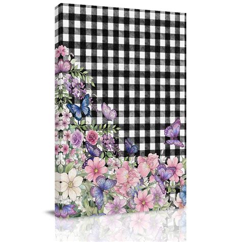 Butterfly Flower Canvas Wall Art for Living Room, Watercolor Pink Rose ...