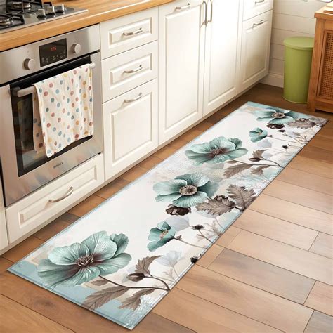 Blue Broccoli Runner Rugs 2x6 ft Vintage Victorian Style Flowers ...