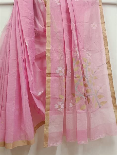 Pink And Beige Handloom Traditional Handwoven Cotton Jamdani Saree ...