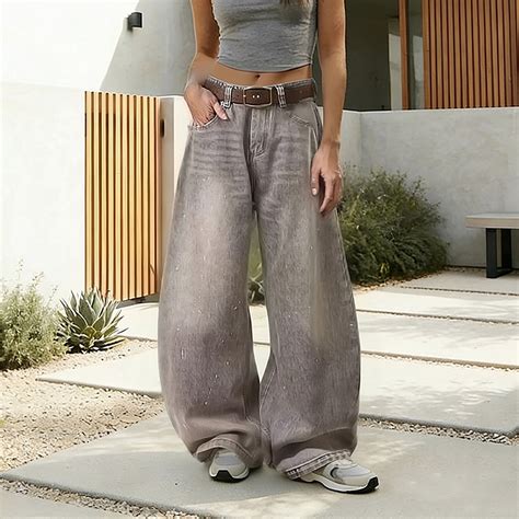 Casual Wide Leg Jeans Fashion Loose Fit Streetwear High Waist Comfortable Trousers For Daily ...