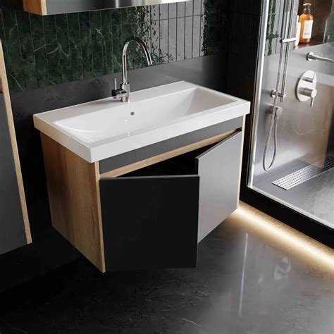 Zenith Sonomo & Grey Matt Bathroom Furniture wall-hung 80cm - Porcelana