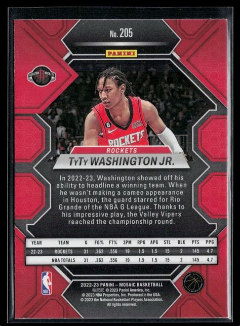 TyTy Washington Jr. Rookie 2022-23 Panini Mosaic #205 Houston Rockets ...