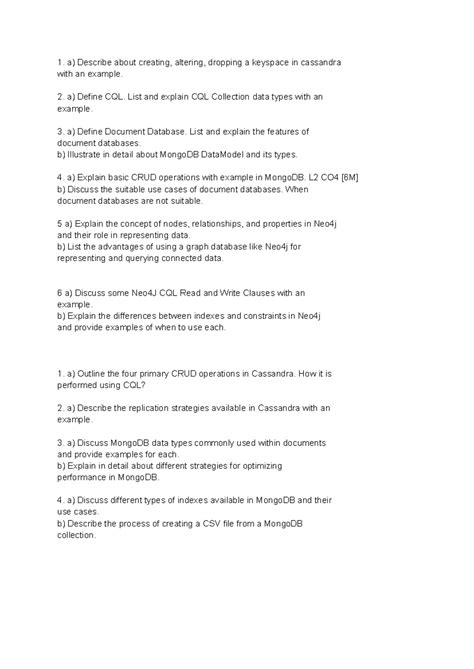 MID QB - Cassandra and MongoDB Concepts and Operations - Studocu