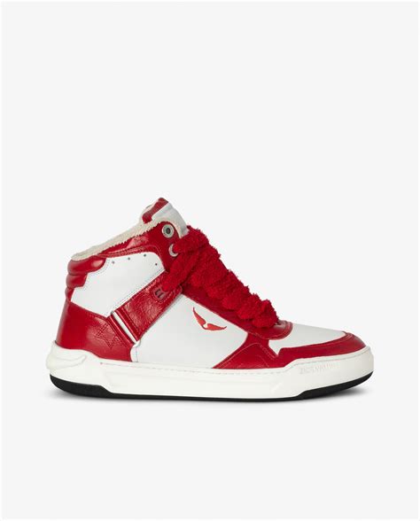Zapatillas altas de hombre de piel en color blanco y rojo · Zadig ...