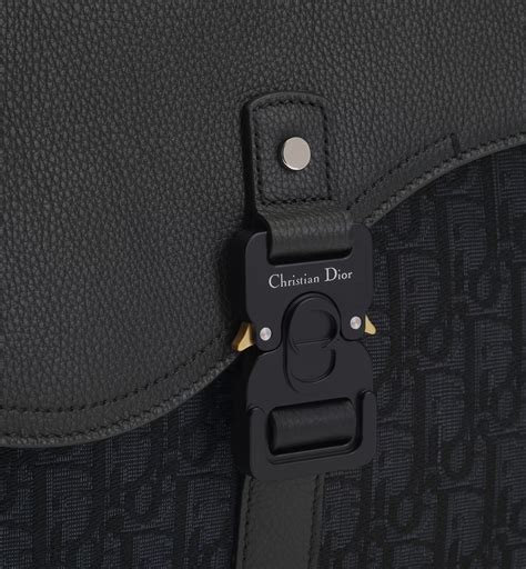 Medium Saddle Messenger Bag with Flap Black Dior Oblique Jacquard and Black Grained Calfskin | DIOR