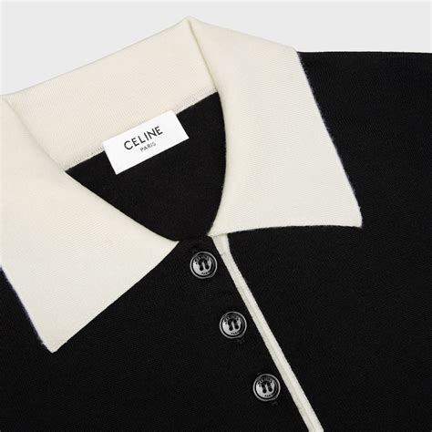 polo sweater IN fine cashmere silk - BLACK/WHITE | CELINE