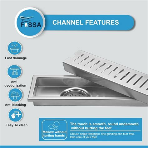 18"x4" 304 SS Linear Shower Drain Channel Brushed Finish, Side Hole ...