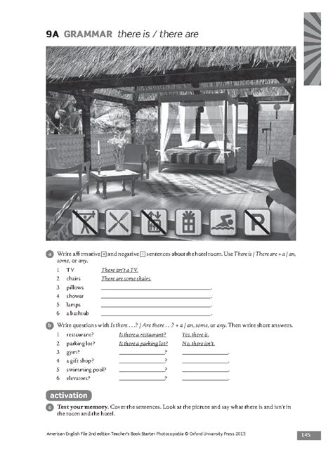Grammar File 9A: Affirmative & Negative Sentences about Hotel Rooms ...