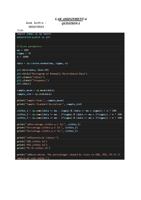 LAB: Normal Distribution Analysis - DS Lab 6 - Studocu