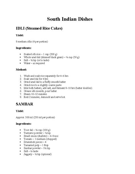 South Indian Cuisine: Idli, Sambar, Chutney & Dosa Recipes - Studocu