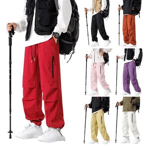 WIZUTIZ Mens Leisure Cargo Pants Relaxed Fit Outdoor Hiking Camping ...