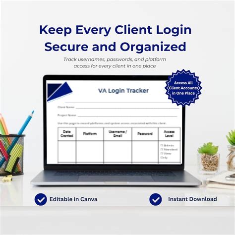 VA Login Tracker Template | Client Passwords, Systems Organizer ...