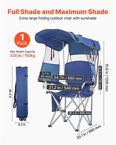 VEVOR Camping Chair with Canopy Shade, Folding Beach Chair with Canopy ...