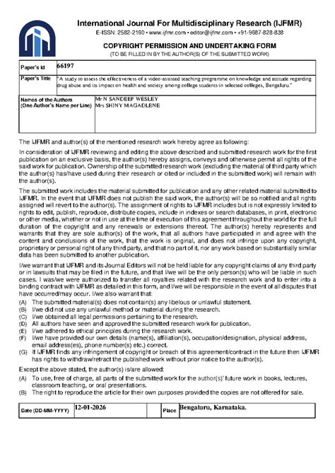Copyright Permission Undertaking Form for IJFMR Submission - Studocu