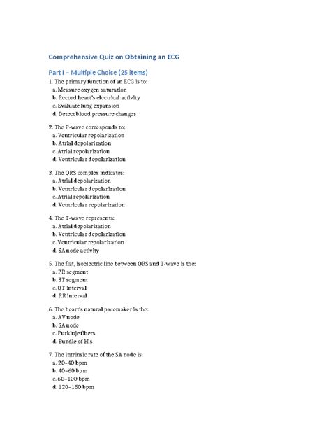 Comprehensive ECG Quiz (Part I & II) - MCQs & Identifications - Studocu