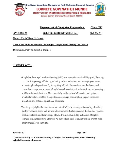 AY: TE 3A Case Study on Google's Machine Learning for Sustainability ...