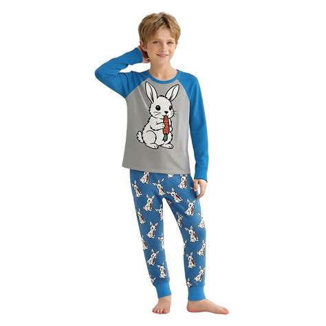 Boys Easter Print Kids Pajama Long Sleeve Top Pants Cozy Sleepwear ...