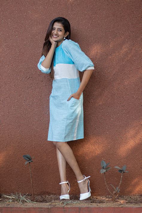 Cotton Blue front pocket Dress – KMISTRY