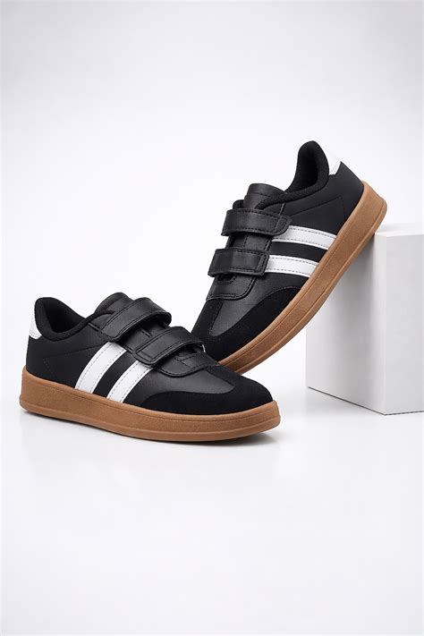 StWenn Pantofi sport pentru copii, negri, stil retro, cu velcro ...