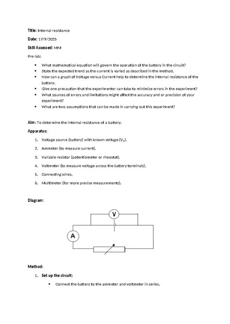 Internal Resistance Lab Report (Course Code: 084323) - Studocu