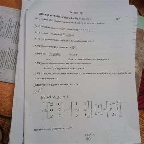 Attempt any EIGHT of the following questions: Q.15] Find the other trigo..