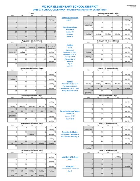 Victor Elementary School District Calendar 26-27 Revised [PDF] - EduCounty