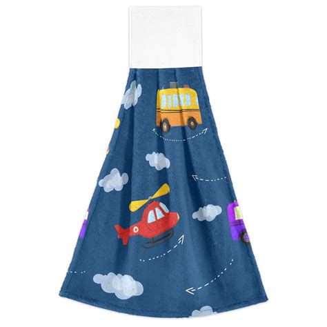 Cartoon Airplane and Car Pattern Hand Towels 2 Pack Quick Dry Velvet ...