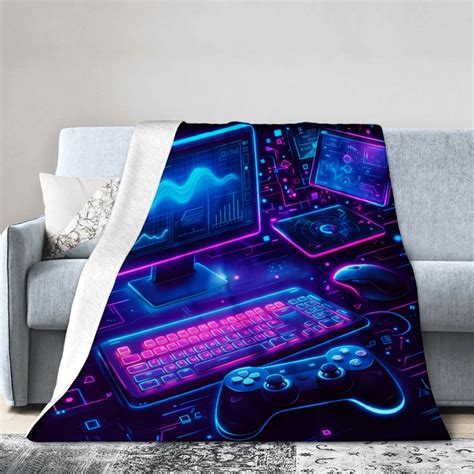 Tomalillin Neon Gaming Computer Setup Flannel Throw Blanket For Home ...
