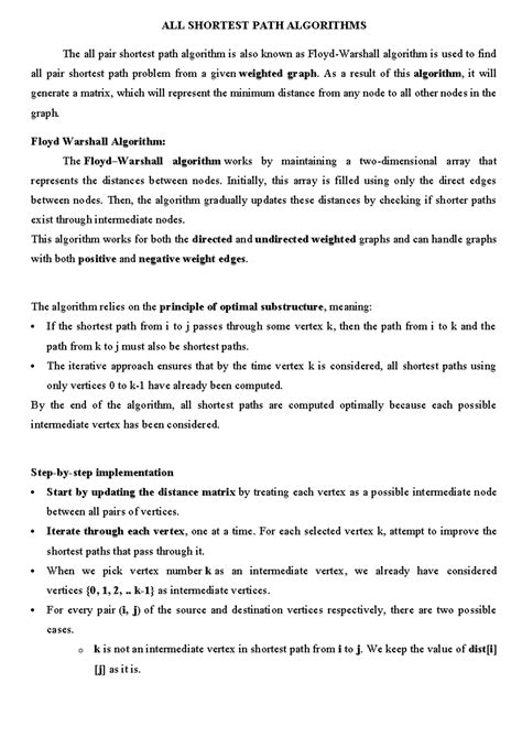 ALL Shortest Path Algorithms: Floyd-Warshall Explained - Studocu