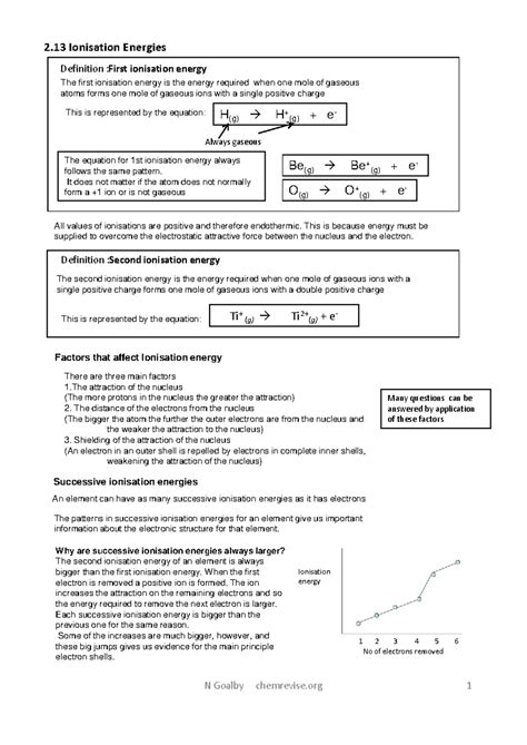 2.13 Ionisation Energies: Definitions, Factors, and Trends - Studocu