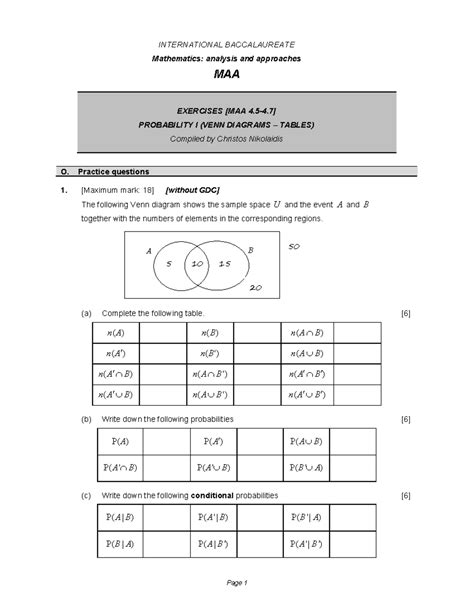MAA 4.5-4.7 Probability I: Venn Diagrams & Tables Exercises - Studocu