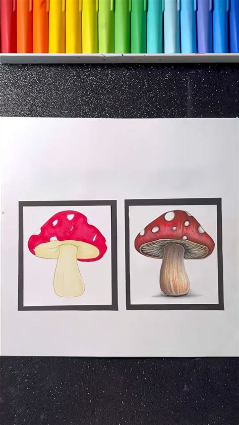 Simple vs detailed mushroom drawing