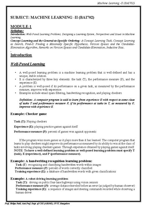 Machine Learning (BAI702) M1 Notes: Key Concepts and Design Principles ...