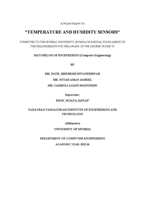 TE SEM VI Project Report: Temperature and Humidity Sensor System - Studocu