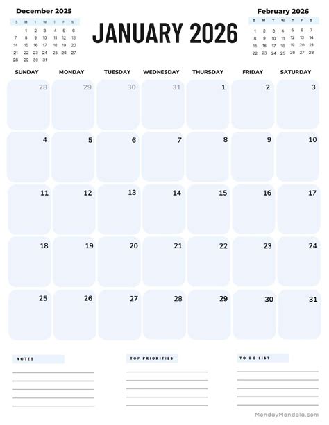 January 2026 Calendars (Free PDF Printables) - One For All