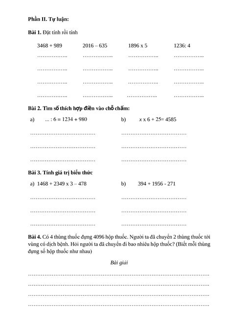 Ôn tập giữa học kì II (đề số 1) môn Toán lớp 3 | PDF