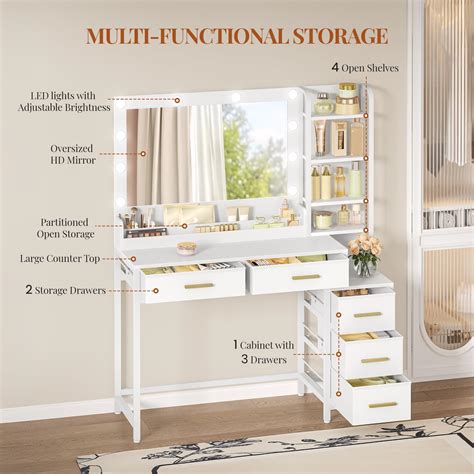 Girls Dressing Table HEXCELEN Dressing Table With Large LED Mirror ...