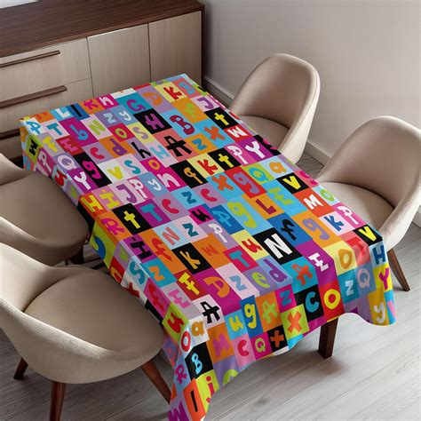 Buy Ambesonne Abstract Tablecloth, Colored Alphabet Letters Pattern ...