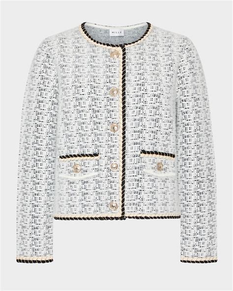 Milly Braided-Trim Crewneck Knit Cardigan | Neiman Marcus