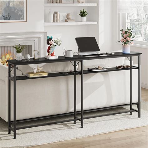Garvee Sofa Tables Narrow Long 2 Tier Grey Console Table with Storage ...