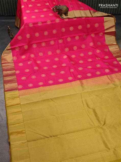 Pure kanchipuram silk saree candy pink and mehendi green with zari wov ...