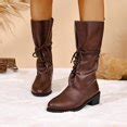 Mid Calf Boots for Women Lace Up Chunky Block Heel Round Toe Fall ...