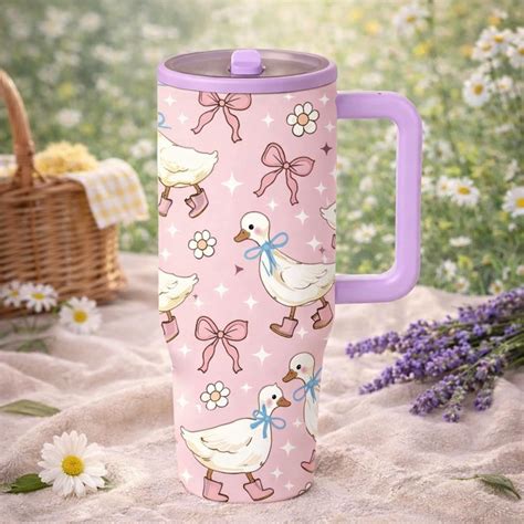 1 Pc Cute Duck Insulated Mug With Handle, 40oz Pink Aesthetic Thermal Mug, Double Wall Vacuum ...