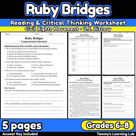 Ruby Bridges Reading & Critical Thinking Worksheet | Civil Rights Movement